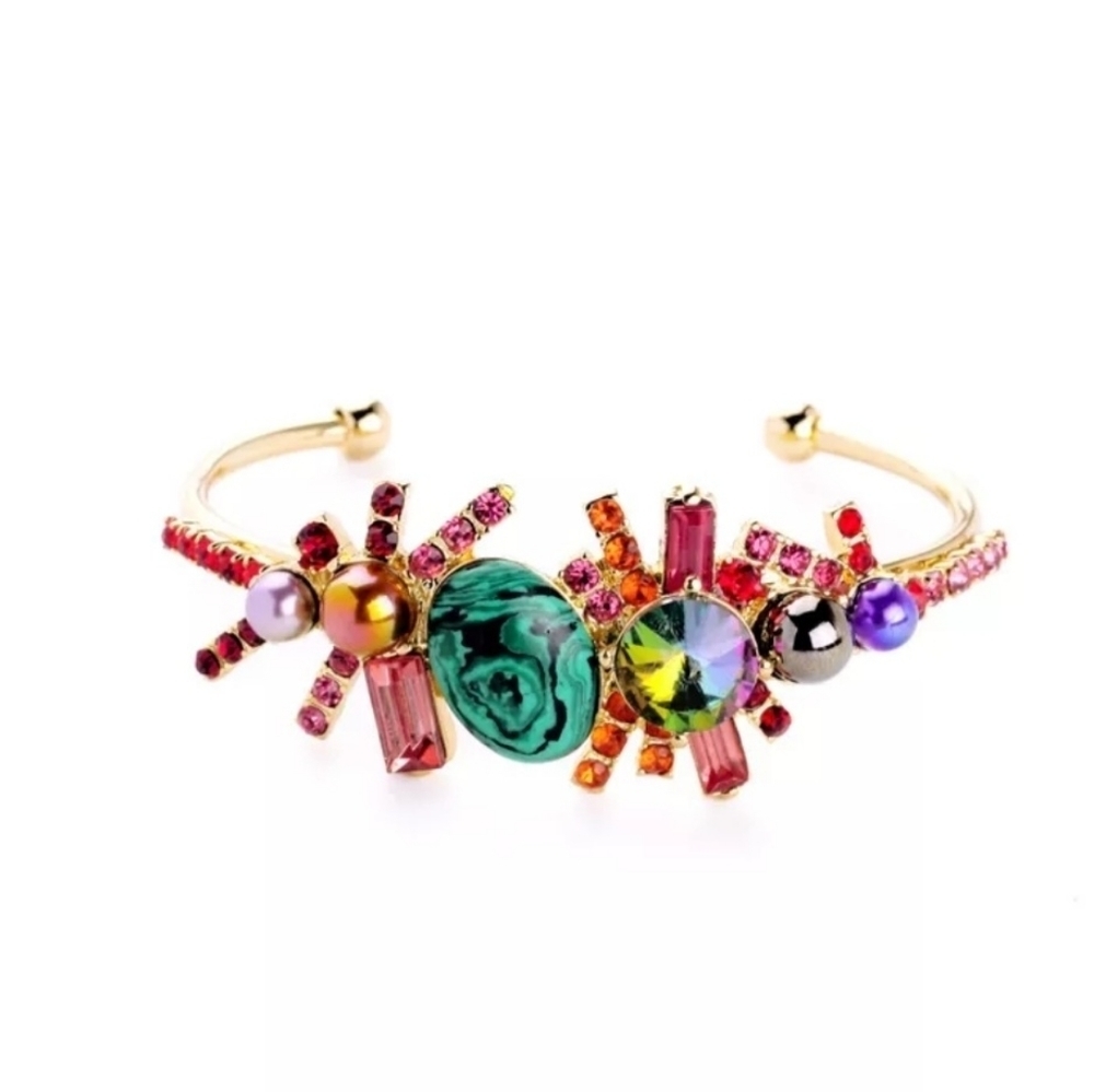Colourful Open Cuff  Flower Fashion Pearl Bracelet Bangle